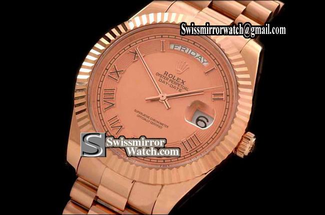Rolex Day-Date 2 RG Pres Fluted Salmon/Roman Dial Swiss Eta 2836-2 Replica Watches
