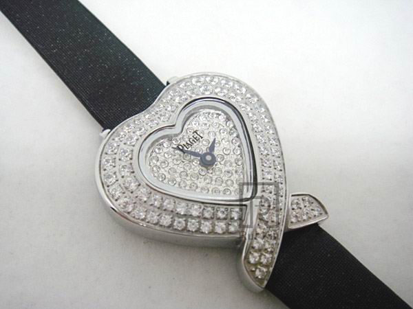 Piaget Joaillerie Diamonds Ladies SS Blk Satin SwissQtz C/W Box Replica Watches