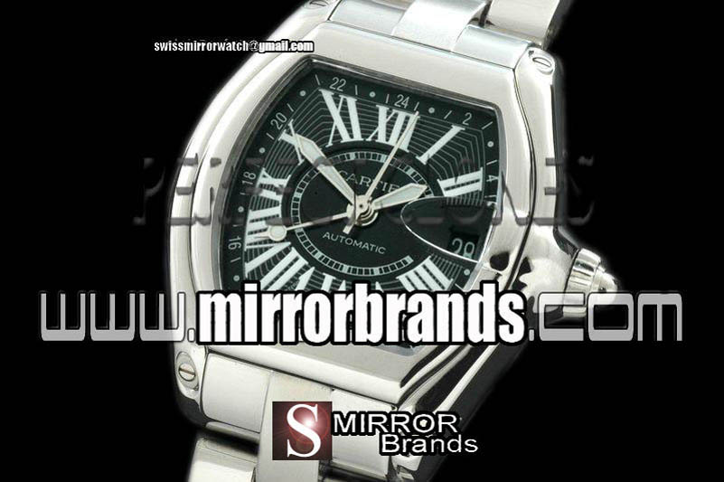 Cartier Men Roadster GMT SS/SS Black Swiss Eta2836 Watches