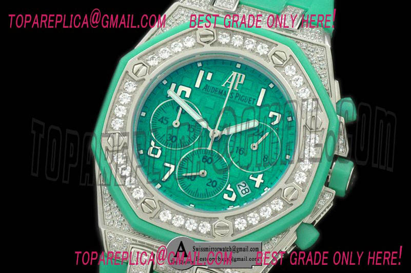 Audemars Piguet Royal Oak Ladies Chrono SS/Diam/Rubber Diamond Green Jap OS20 Replica Watches