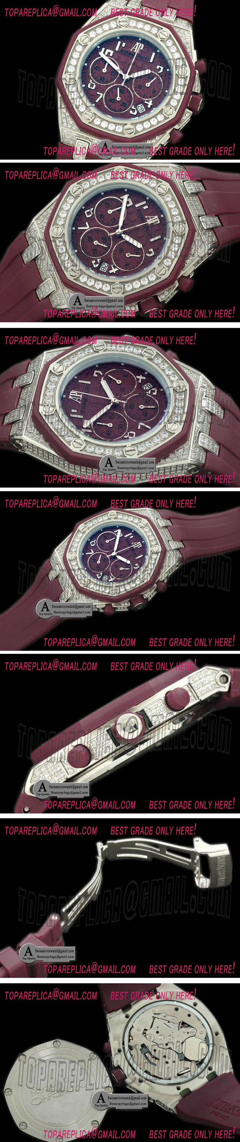 Audemars Piguet Royal Oak Ladies Chrono SS/Diam/Rubber Violet Jap OS20 Replica Watches