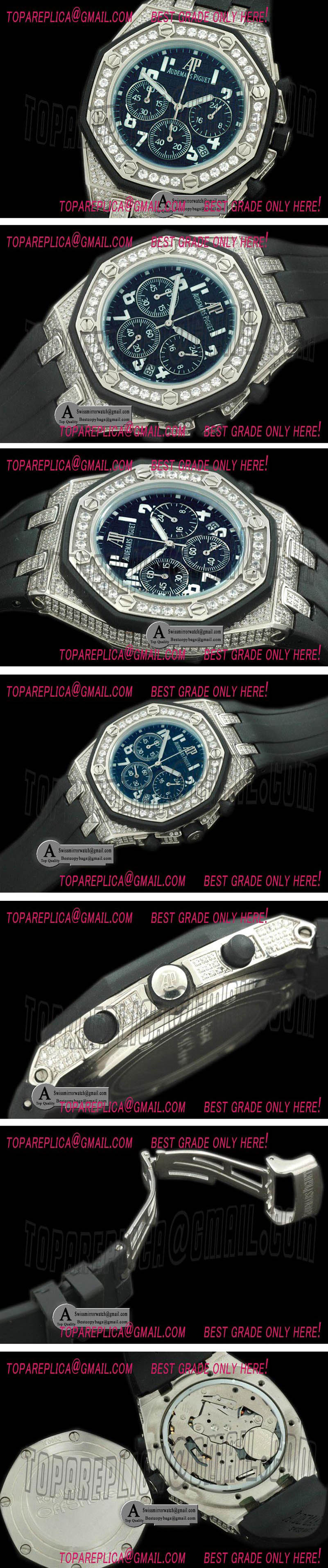 Audemars Piguet Royal Oak Ladies Chrono SS/Diam/Rubber Black Jap OS20 Replica Watches