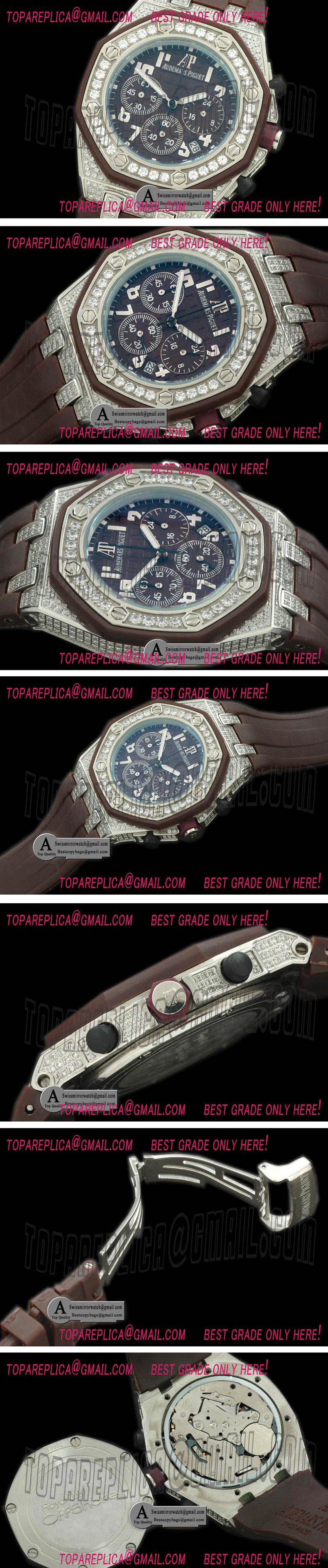 Audemars Piguet Royal Oak Ladies Chrono SS/Diam/Rubber Brown Jap OS20 Replica Watches