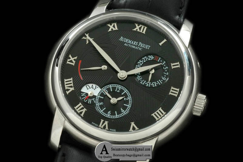 Audemars Piguet Jules Audemars Reserve/Duo Time SS/Leather Black Asian 23J Replica Watches