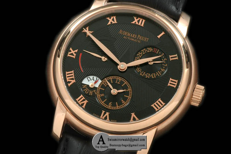 Audemars Piguet Jules Audemars Reserve/Duo Time Rose Gold/Leather Black Asian 23J Replica Watches