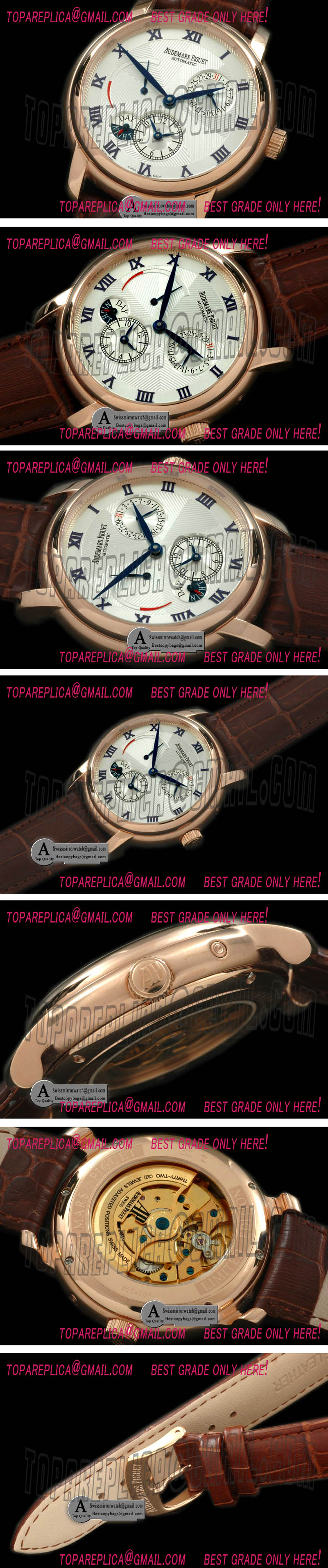 Audemars Piguet Jules Audemars Reserve/Duo Time Rose Gold/Leather White Asian 23J Replica Watches