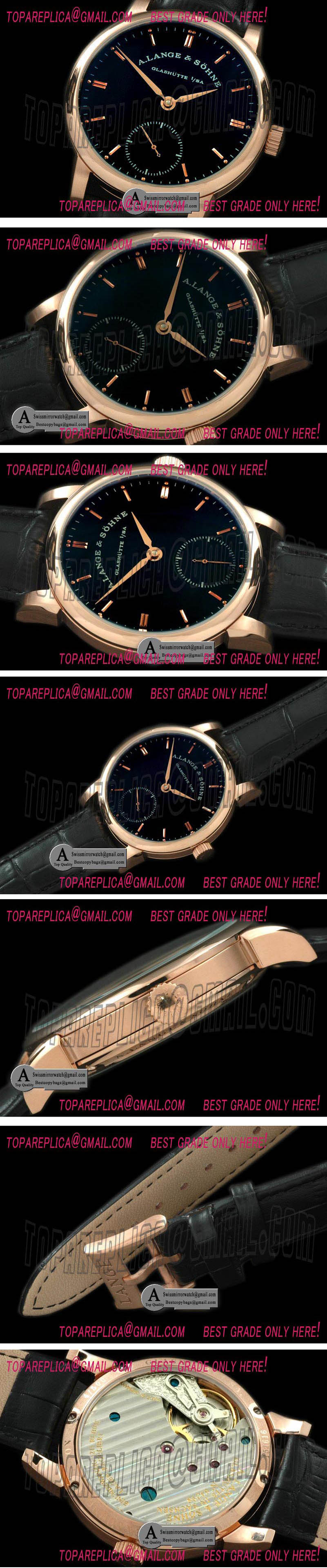 A Lange & Sohne Classic 1815 Rose Gold/Leather Black Asian 17J Manual H/W Replica Watches