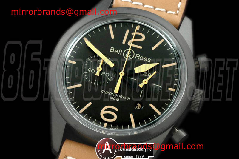 Luxury Bell Ross BR126 Vintage Heritage Chrono PVD/Leather Black OS20