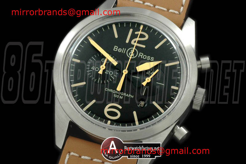 Luxury Bell Ross BR126 Vintage Heritage Chrono SS/Leather Black OS20