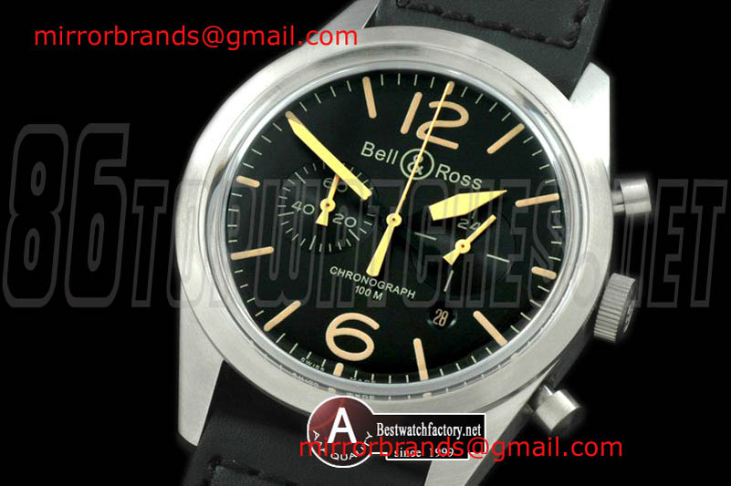 Luxury Bell & Ross BR126 Vintage Heritage Chrono SS/Leather Black OS20