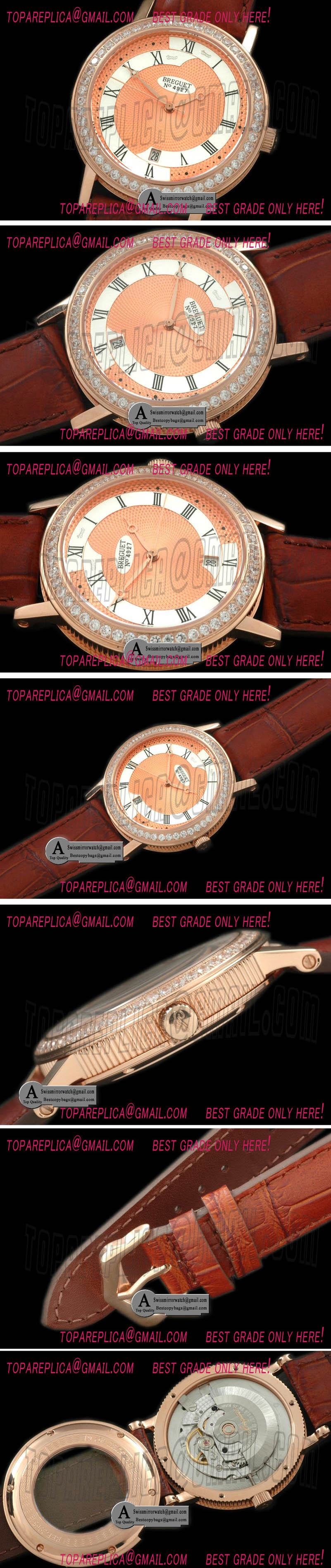 Breguet Classique Automatic 4927 Rose Gold/Leather/Diamond Salmon Asian Eta Replica Watches