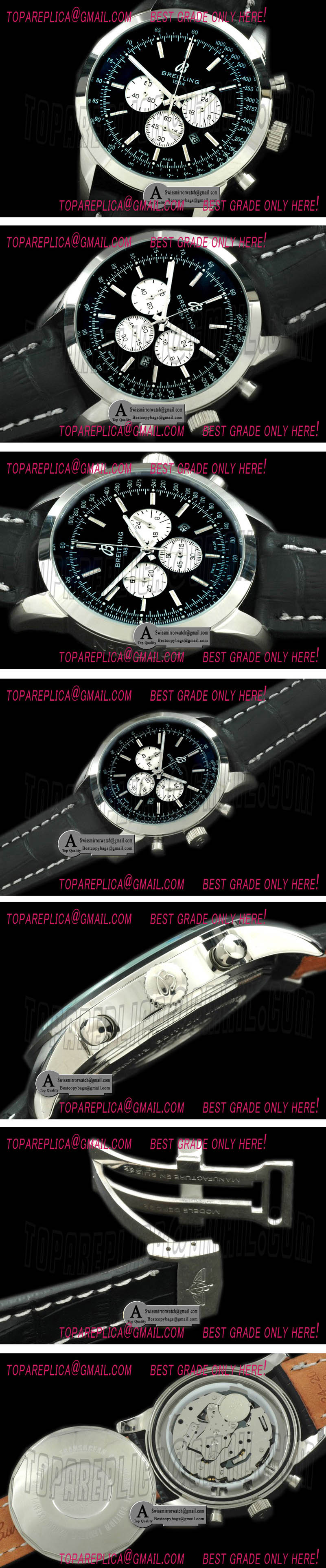 Breitling TransOcean Chrono SS/Leather Black Jap OS20 Qtz Replica Watches