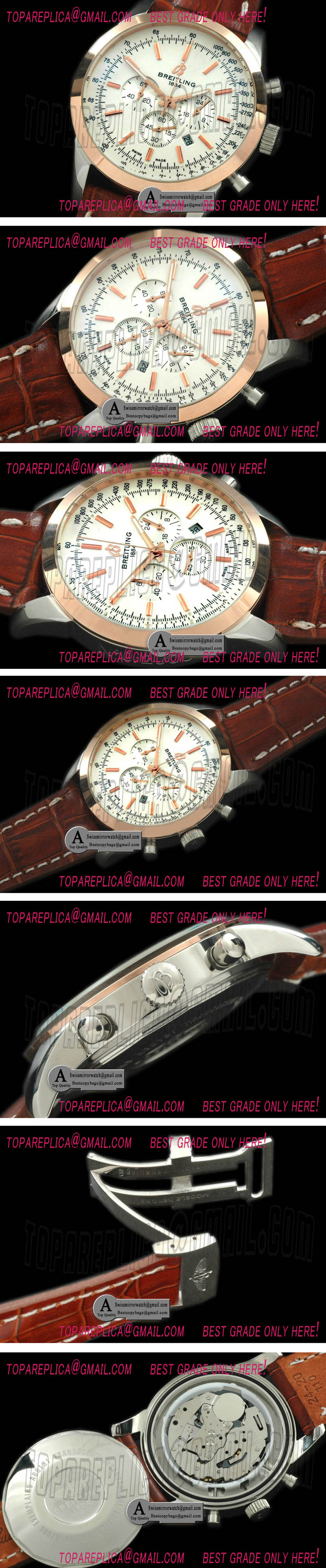 Breitling TransOcean Chrono SS/Yellow Gold/Leather White Jap OS20 Qtz Replica Watches
