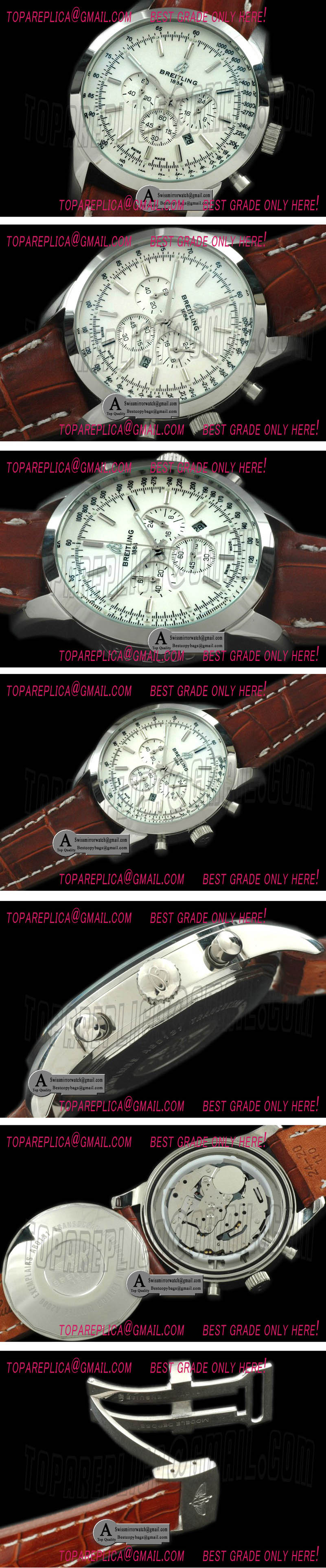 Breitling TransOcean Chrono SS/Leather White Jap OS20 Qtz Replica Watches