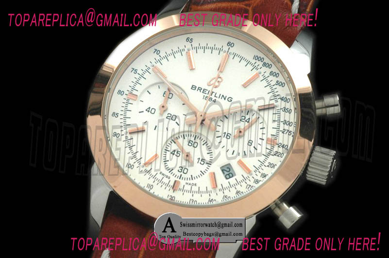 Breitling Ladies TransOcean Chrono SS/Yose Gold/Leather White Jap OS20 Quartz Replica Watches