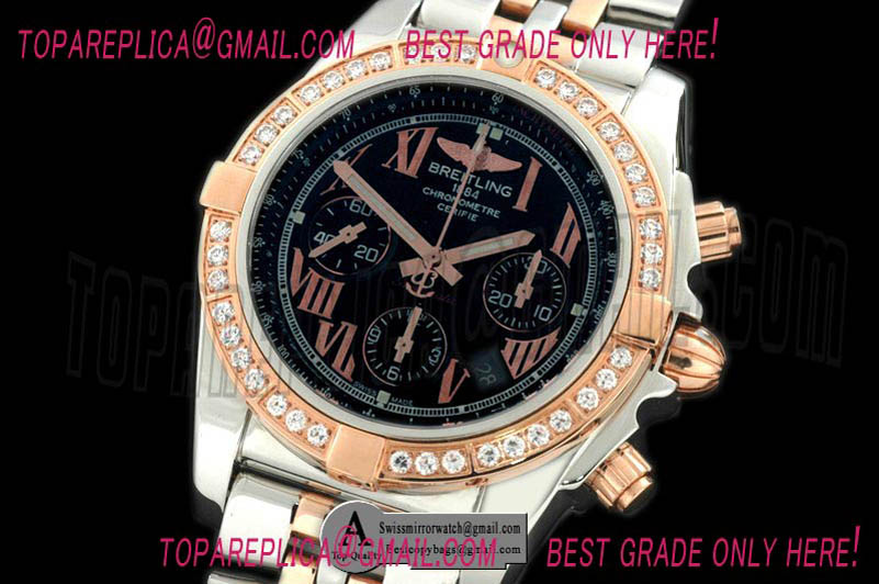 Breitling Chronomat B01 TT SS/Rose Gold/Diamond Black Roman A-7750 Replica Watches