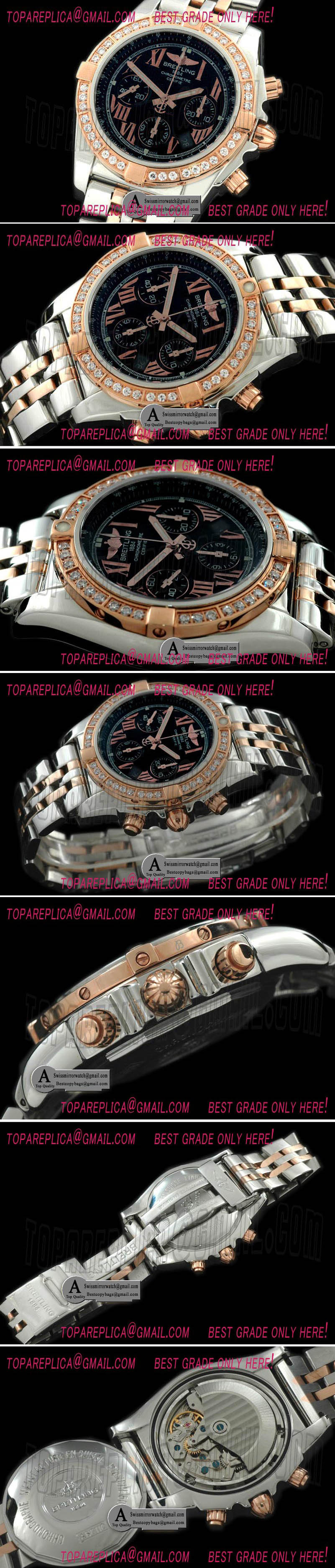 Breitling Chronomat B01 TT SS/Rose Gold/Diamond Black Roman A-7750 Replica Watches