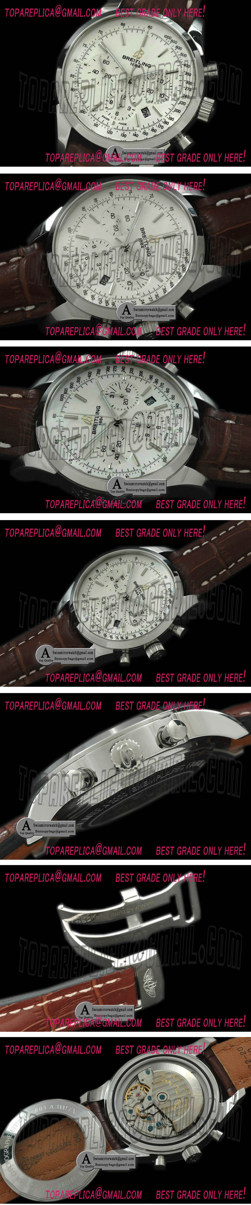 Breitling AB015212 TransOcean Chrono Men SS/Leather White A-7750 28800bph Replica Watches