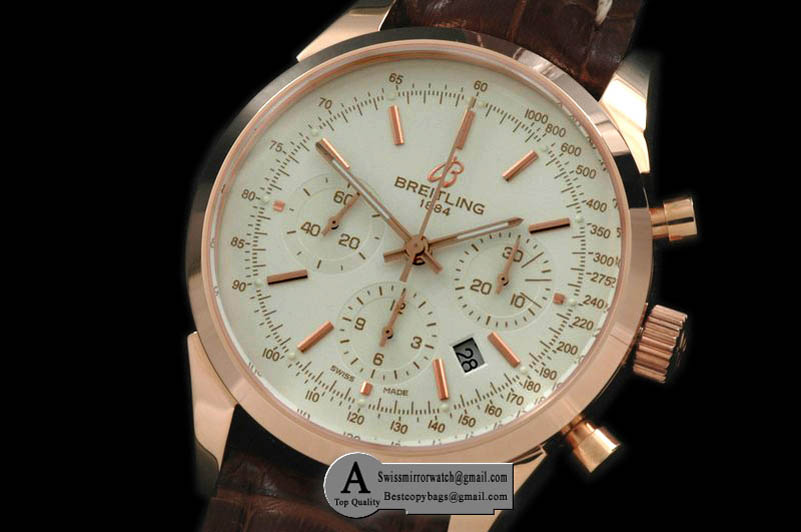 Breitling RB015112/G716 TransOcean Chrono Men Rose Gold/Leather White A-7750 28800bph Replica Watches