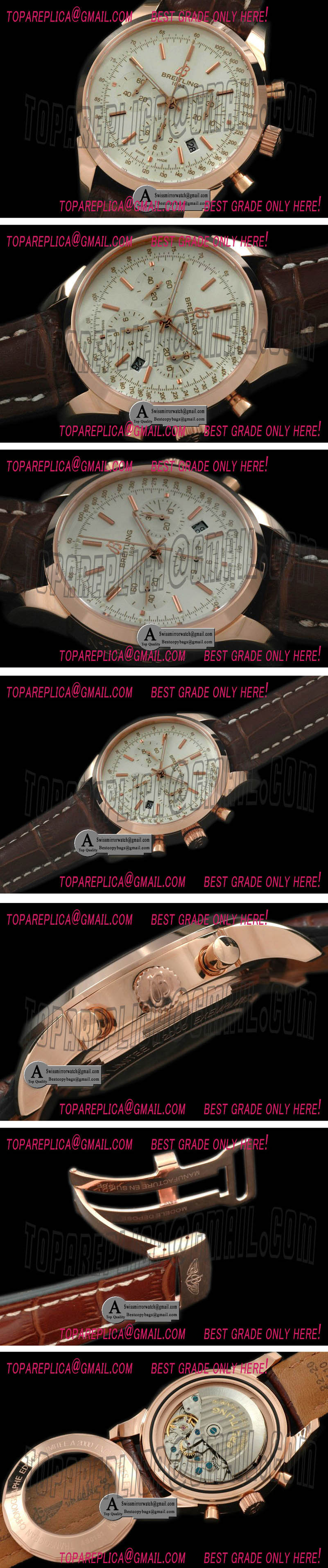 Breitling RB015112/G716 TransOcean Chrono Men Rose Gold/Leather White A-7750 28800bph Replica Watches
