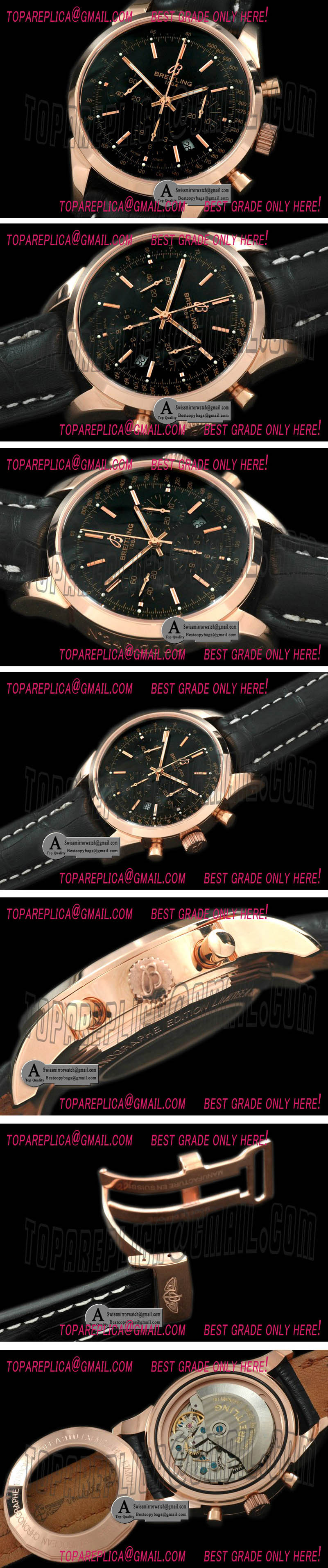 Breitling RB015212/BB16 TransOcean Chrono Men Rose Gold/Leather Black A-7750 28800bph Replica Watches