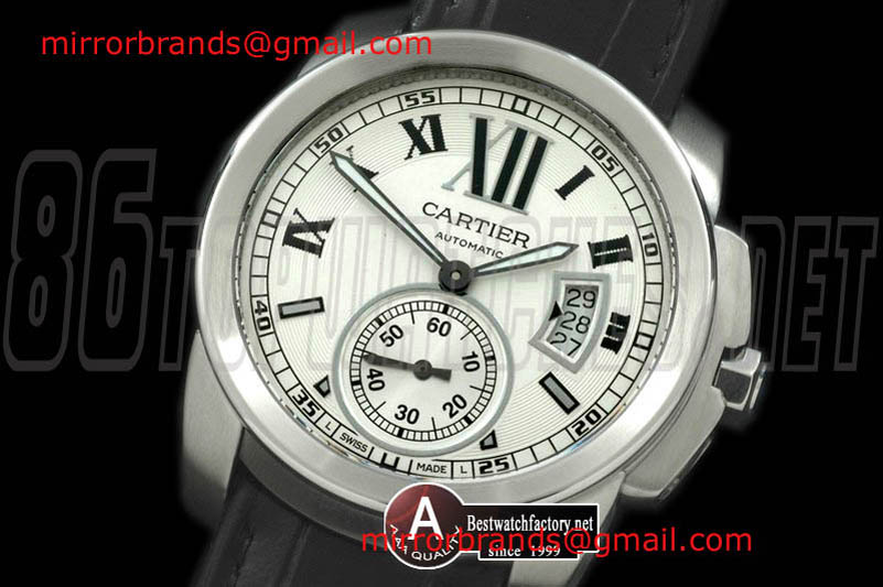 Luxury Cartier Calibre de Cartier W7100013 SS/Leather White Asian 2824 28800bph