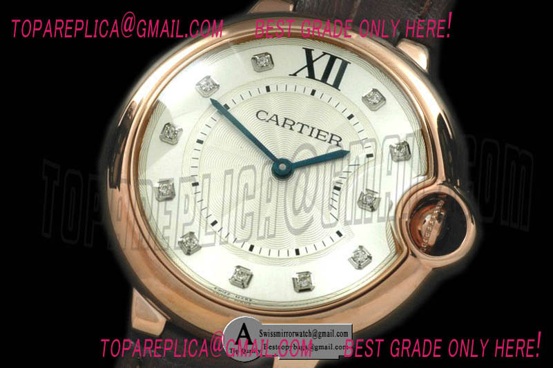 Luxury Cartier WE902028 Ballon Bleu de Cartier Mid Rose Gold/Leather White Diamond Swiss Qtz