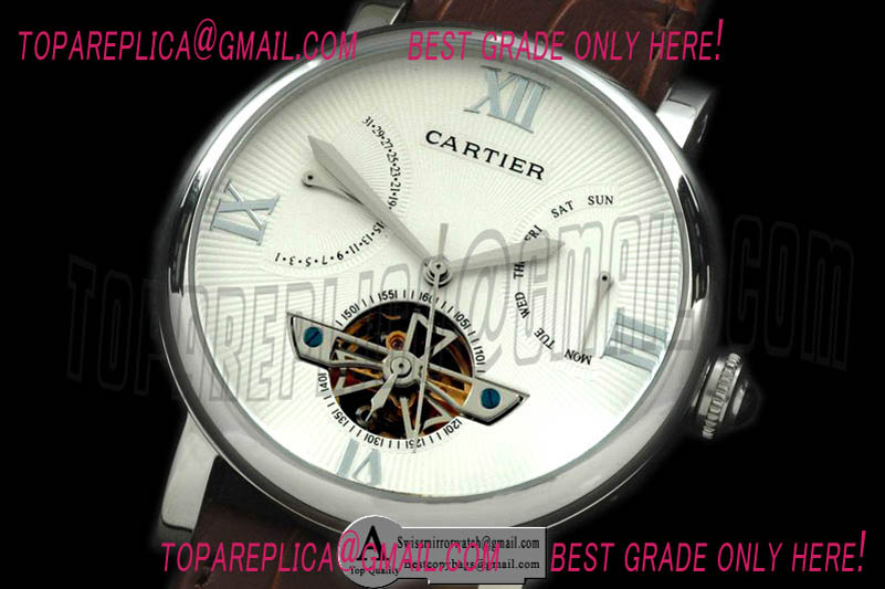 Cartier Ronde De Cartier Calendar Tourbillon SS/Leather White