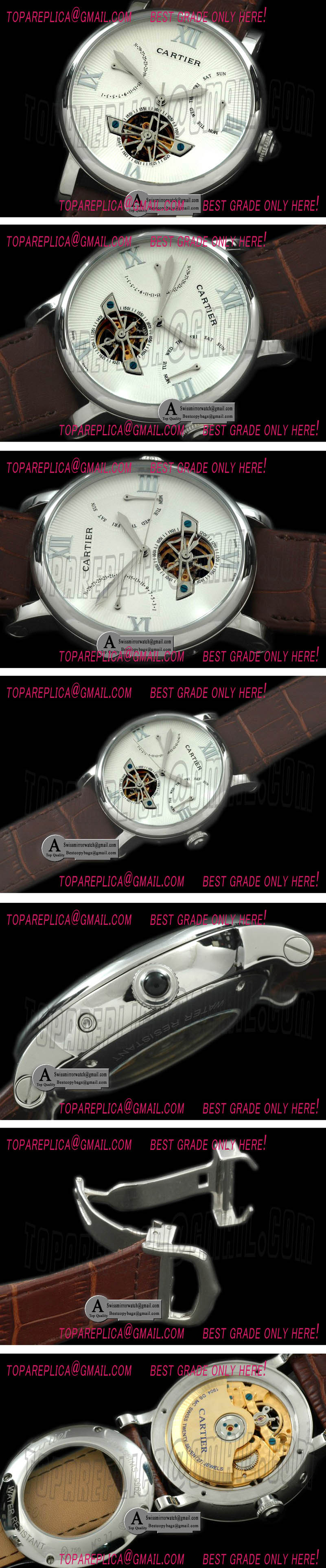 Cartier Ronde De Cartier Calendar Tourbillon SS/Leather White Replica Watches