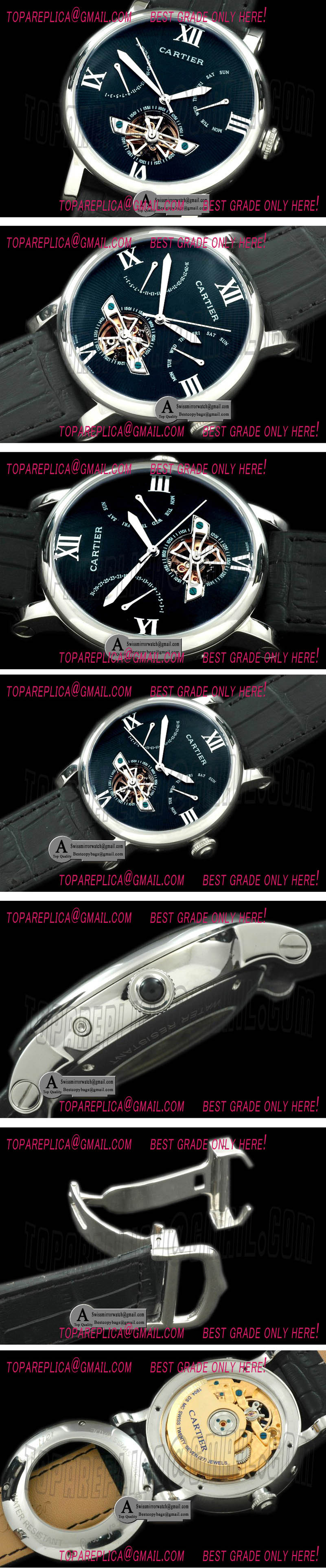 Cartier Ronde De Cartier Calendar Tourbillon SS/Leather Black Replica Watches