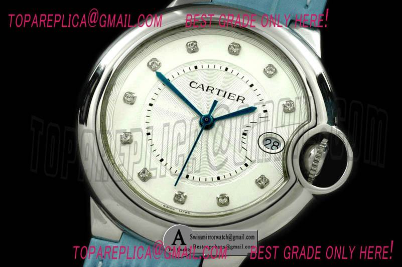 Ballon Bleu de Cartier Mid SS/Leather White Diamond Swiss Qtz