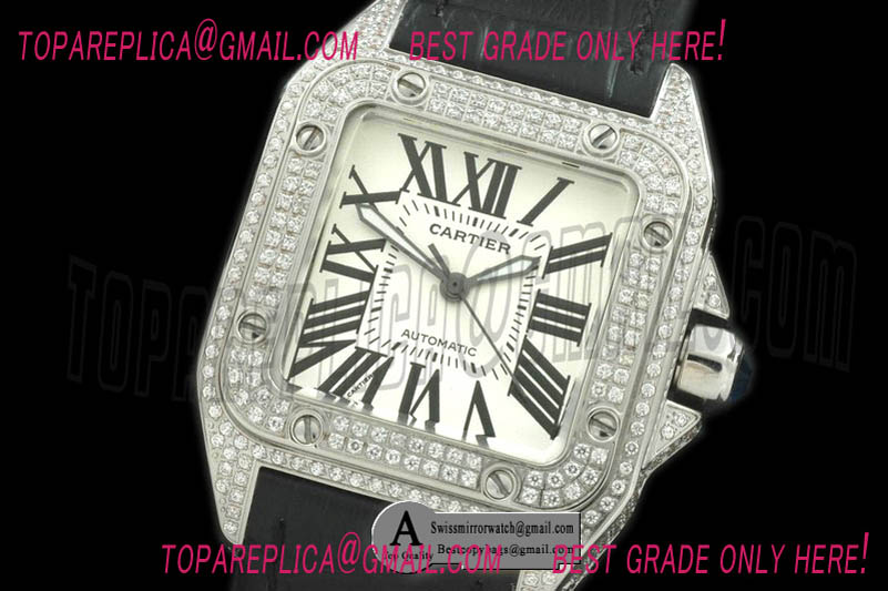 Cartier WM501751 Santos 100 Mid SS/Leather White Swiss Eta 2671 Ult Ver Replica Watches