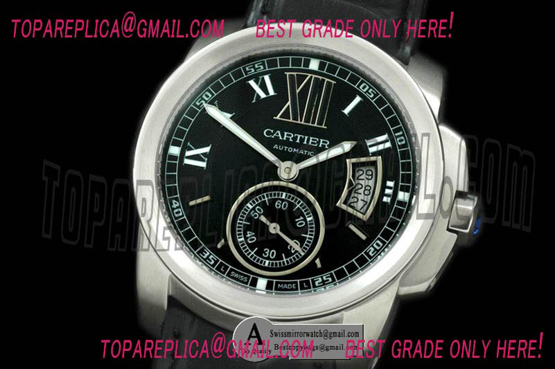Cartier W7100014 Calibre de Cartier SS/Leather Black Asian 2836 Replica Watches