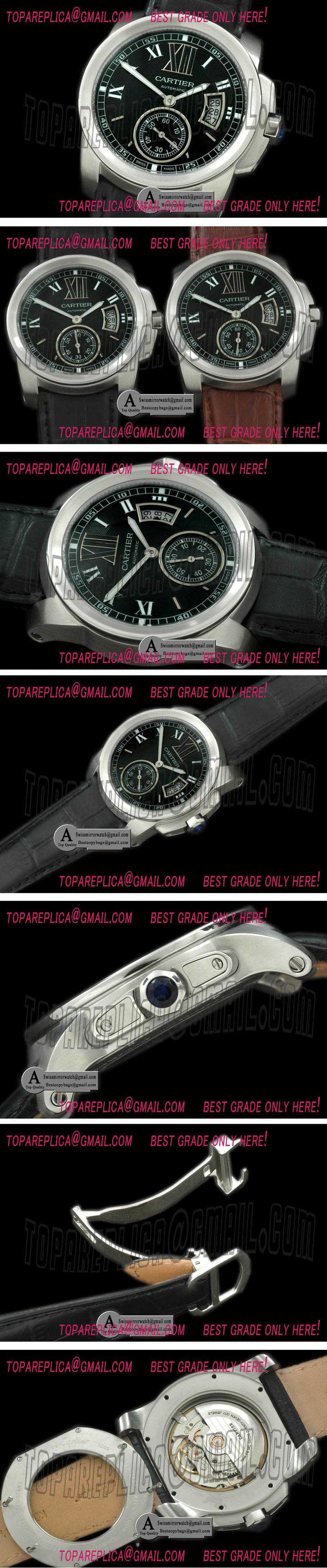 Cartier W7100014 Calibre de Cartier SS/Leather Black Asian 2836 Replica Watches