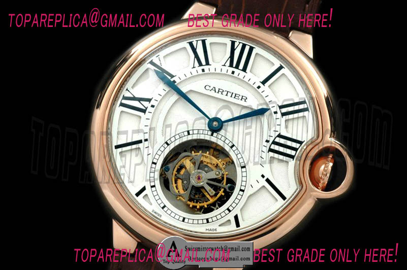 Cartier Ballon de Cartier XL Tourbillon Rose Gold/Leather White F-Tourbillon Replica Watches