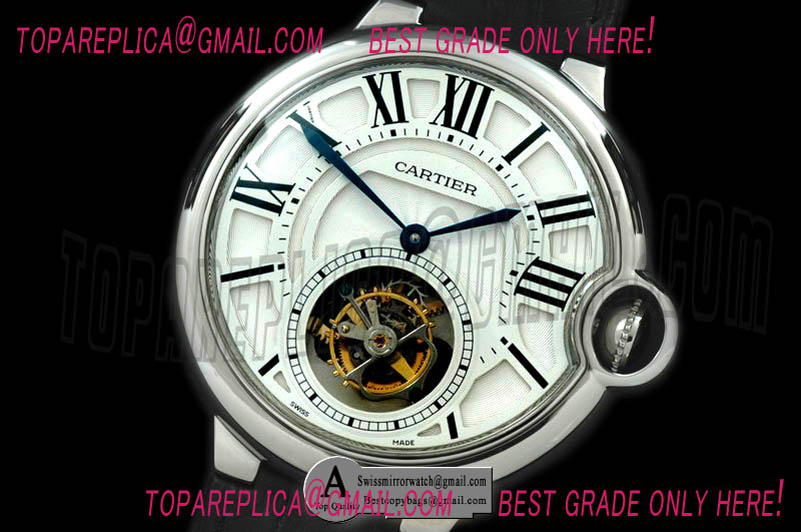 Cartier Ballon de Cartier XL Tourbillon SS/Leather White F-Tourbillon Replica Watches