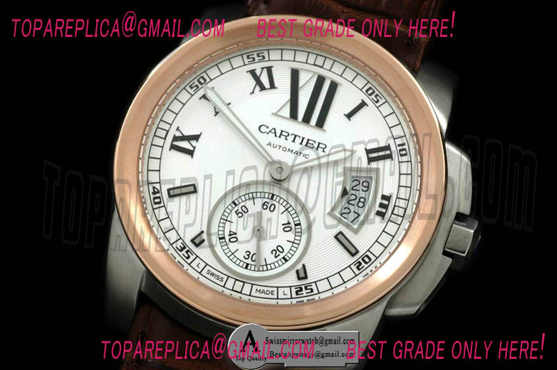 Cartier W7100039 Calibre de Cartier SS/Rose Gold/Leather White Asian 2836 28800bph Replica Watches