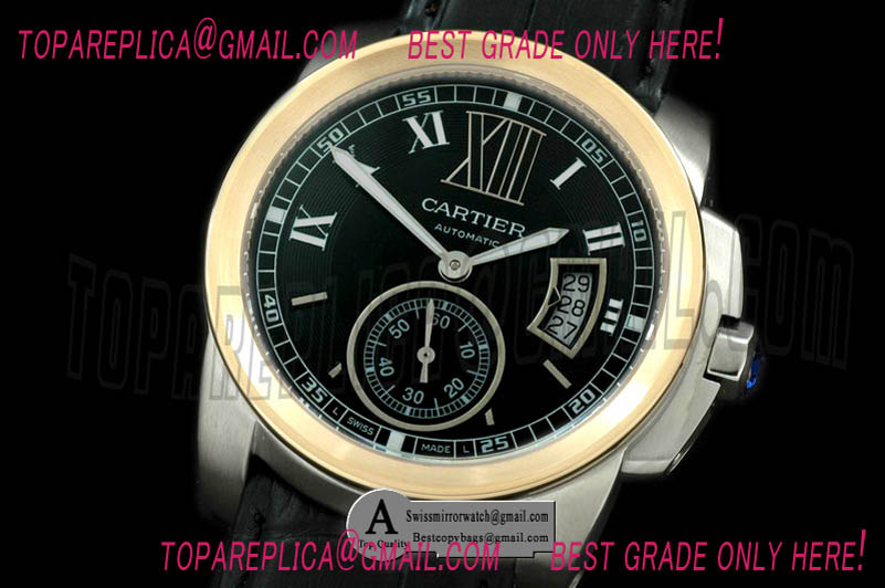 Cartier Calibre de Cartier SS/Yellow Gold/Leather Black Asian 2836 28800bph Replica Watches