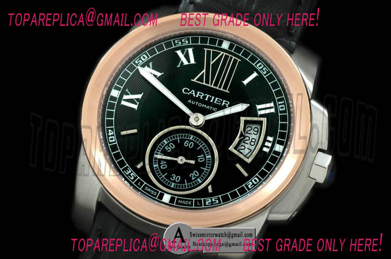 Cartier Calibre de Cartier SS/Rose Gold/Leather Black Asian 2836 28800bph Replica Watches