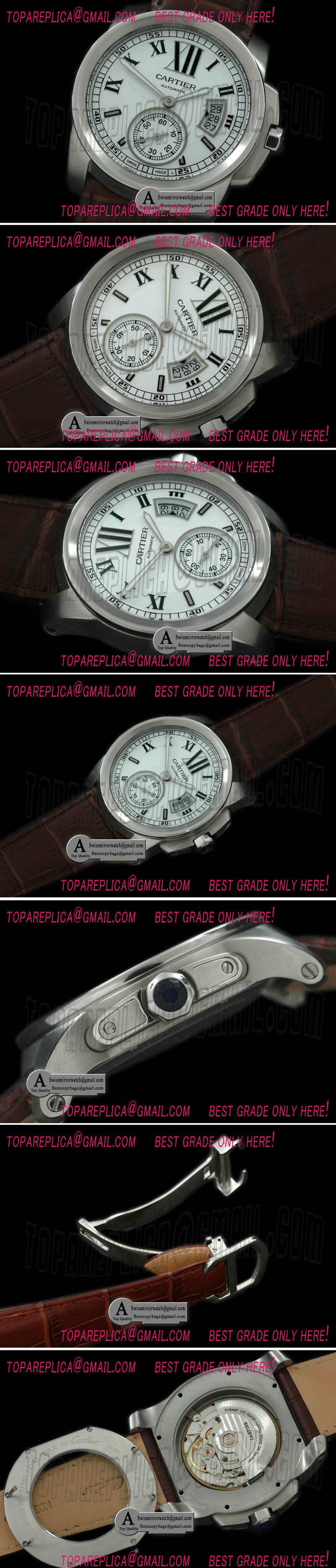 Cartier W7100013 Calibre de Cartier SS/Leather White Asian 2836 Replica Watches
