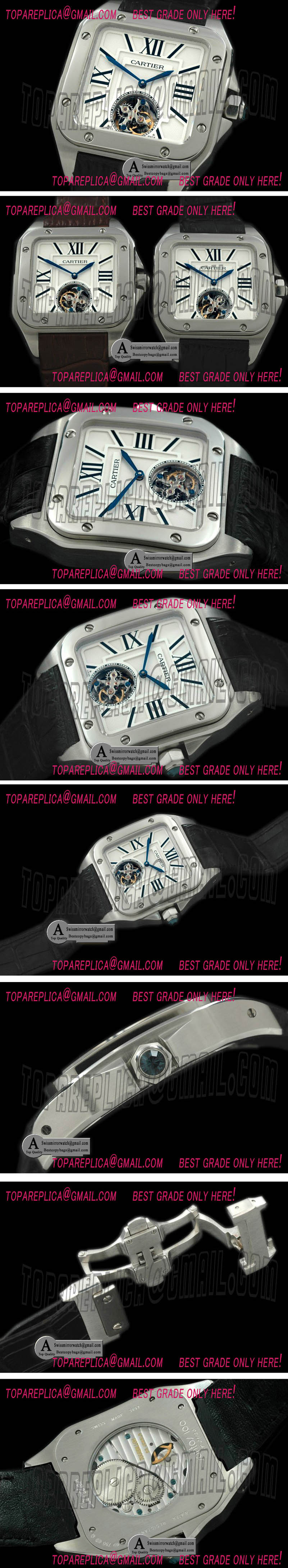 Cartier W2020017 Santos Tourbillon SS/Leather White Flying Tourbillon Replica Watches
