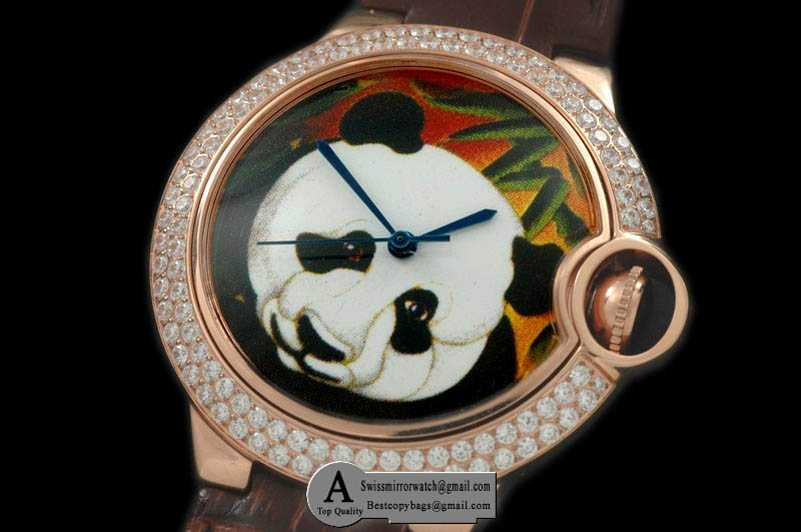 Cartier Ballon Bleu de Cartier Mid Porcelain Rose Gold/Leather "Panda" Replica Watches