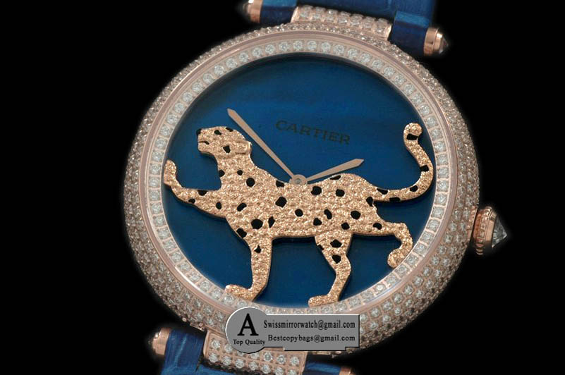 Cartier Panthere de Cartier Ladies Rose Gold/Leather Blue Swiss Quartz Replica Watches
