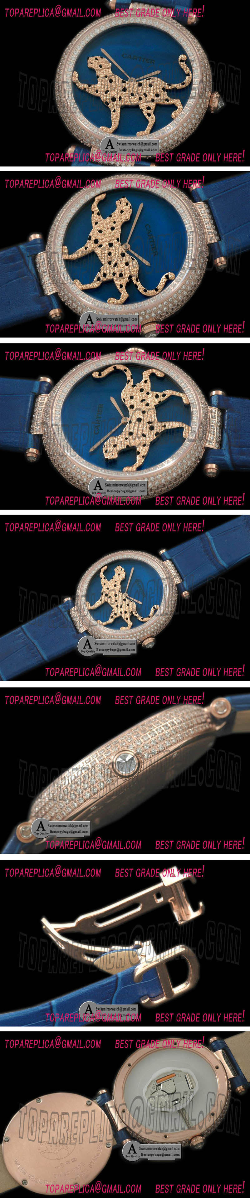 Cartier Panthere de Cartier Ladies Rose Gold/Leather Blue Swiss Quartz Replica Watches