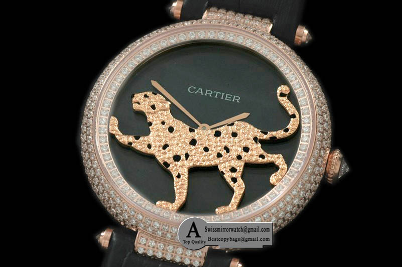Cartier HPI00490 Panthere de Cartier Ladies Rose Gold/Leather Black Swiss Quartz Replica Watches