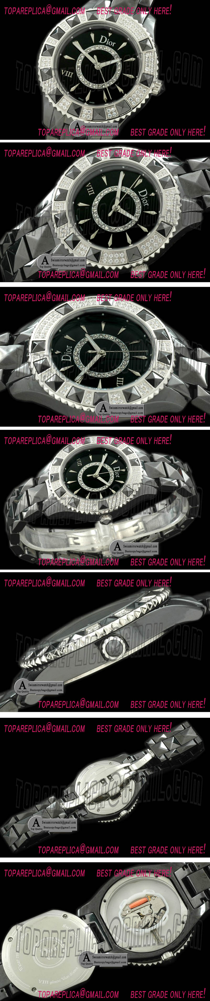 Christian Dior VIII Ceramic/Ceramic/Diamond Black Jap Quartz Replica Watches