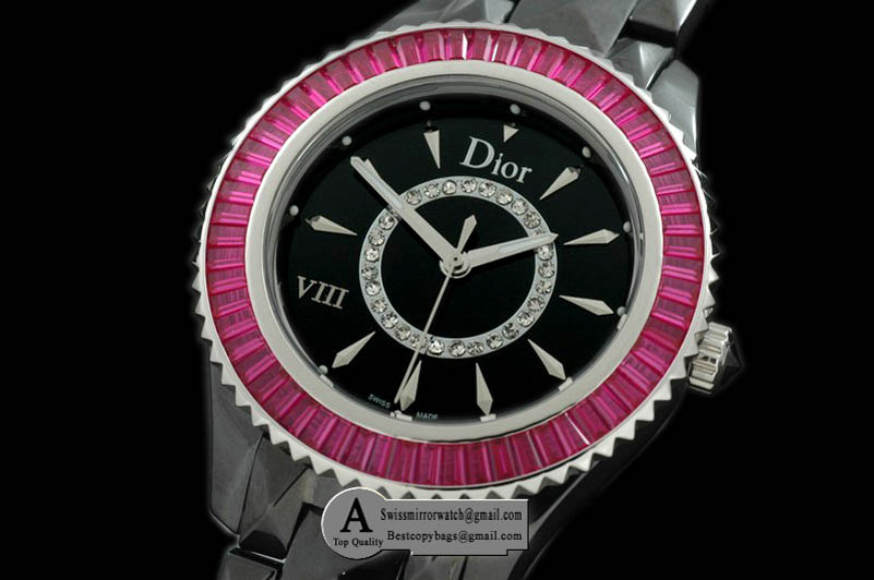 Christian Dior VIII Full Size Ceramic/Ceramic/Mag Ruby Black Japanese Quartz Replica Watches
