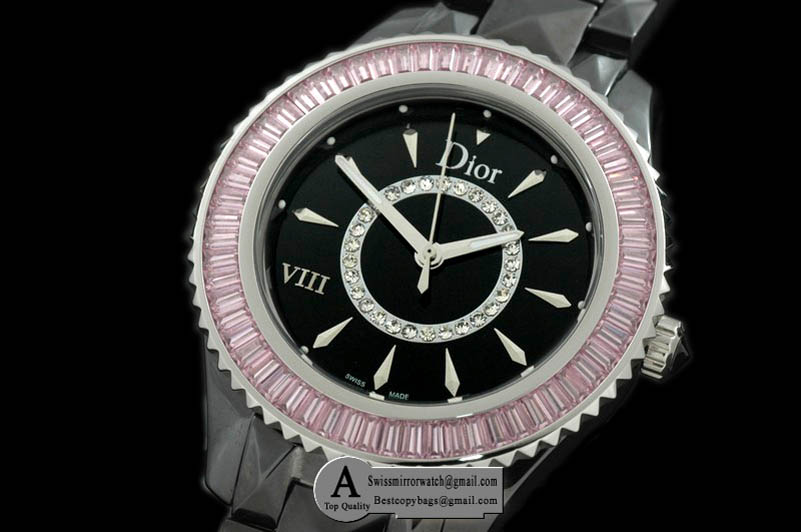 Dior VIII Full Size Cer/Cer/Pink Ruby Black Japanese Quartz Replica Watches
