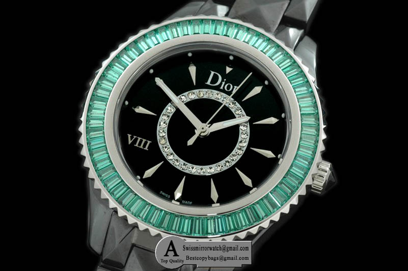 Dior VIII Full Size Cer/Cer/Green Ruby Black Japanese Quartz Replica Watches