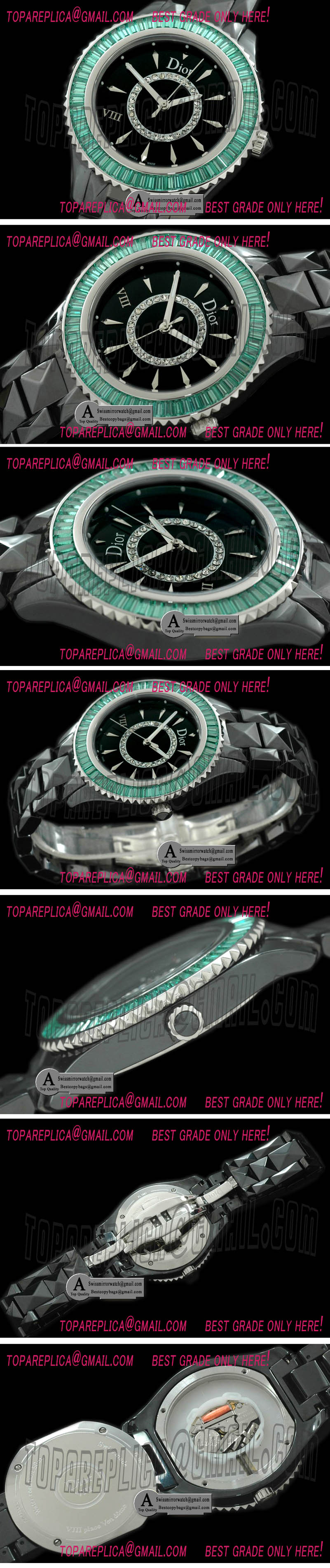Dior VIII Full Size Cer/Cer/Green Ruby Black Japanese Quartz Replica Watches